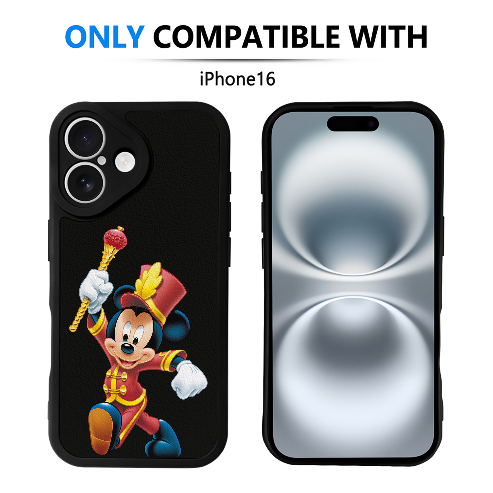 （画像用） ミッキーマウス Mickey Mouse 【iPhone 16シリーズ対応】シリコンスマホケース（レザー調） 材質：シリコン